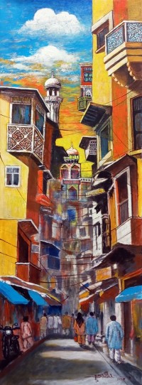 Anwer Sheikh, 12 x 36 Inch, Acrylic on Canvas, Cityscape Painting, AC-ANS-093